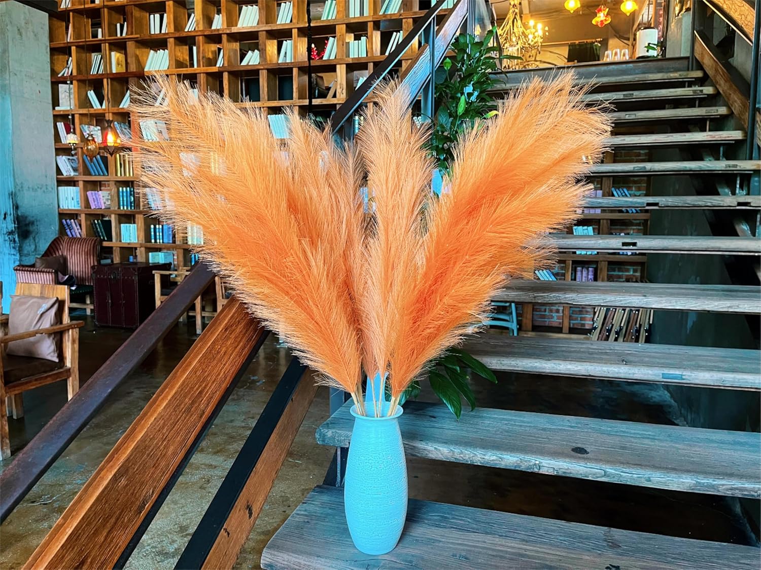 Premium Faux Pampas Grass Decor Tall & Fluffy, No Assembly Needed Long Pampas, Luxury Large Floral, Elegant Feather Flowers for Wedding Decor(Faux Dark Pink, 8pcs 43.3"(110cm))