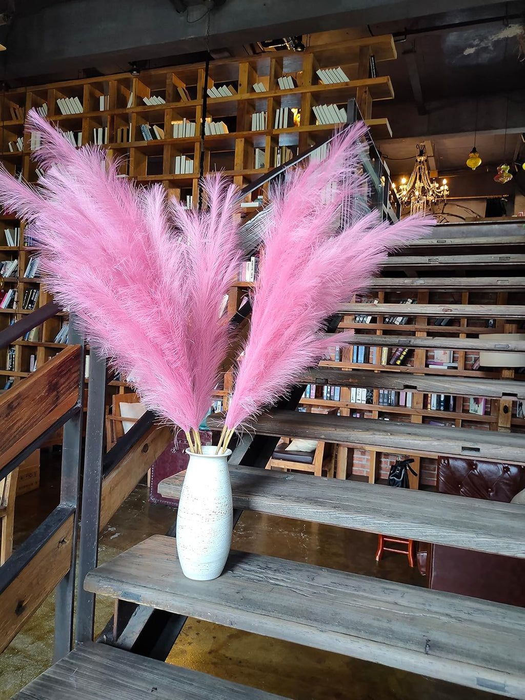 Premium Faux Pampas Grass Decor Tall & Fluffy, No Assembly Needed Long Pampas, Luxury Large Floral, Elegant Feather Flowers for Wedding Decor(Faux Dark Pink, 8pcs 43.3"(110cm))