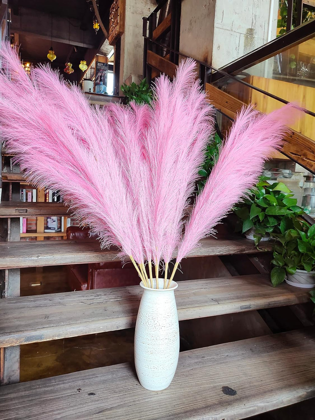 Premium Faux Pampas Grass Decor Tall & Fluffy, No Assembly Needed Long Pampas, Luxury Large Floral, Elegant Feather Flowers for Wedding Decor(Faux Dark Pink, 8pcs 43.3"(110cm))