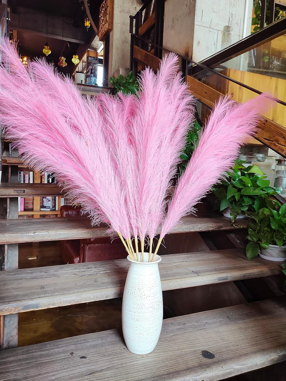 Premium Faux Pampas Grass Decor Tall & Fluffy, No Assembly Needed Long Pampas, Luxury Large Floral, Elegant Feather Flowers for Wedding Decor(Faux Dark Pink, 8pcs 43.3"(110cm))