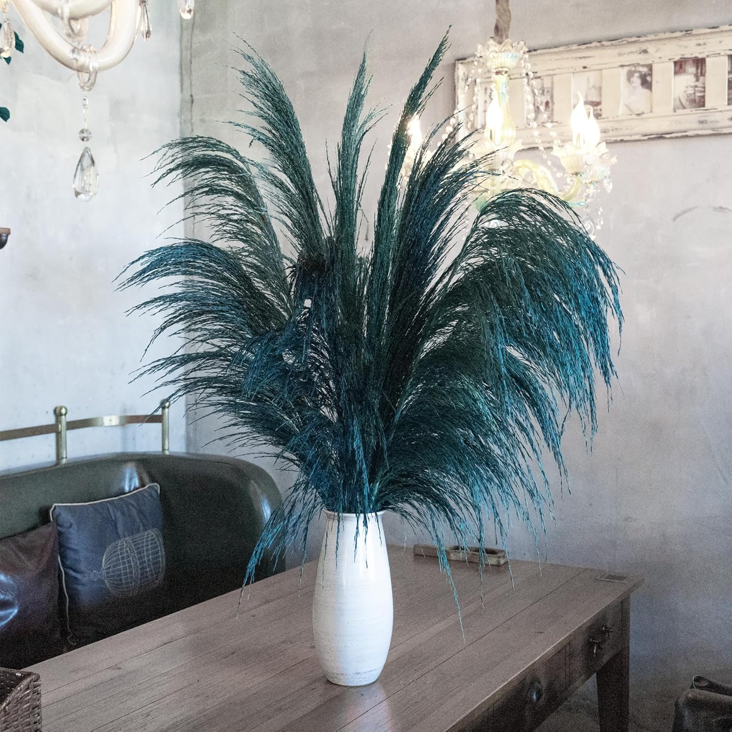 Premium Faux Pampas Grass Decor Tall & Fluffy, No Assembly Needed Long Pampas, Luxury Large Floral, Elegant Feather Flowers for Wedding Decor(Faux Dark Pink, 8pcs 43.3"(110cm))