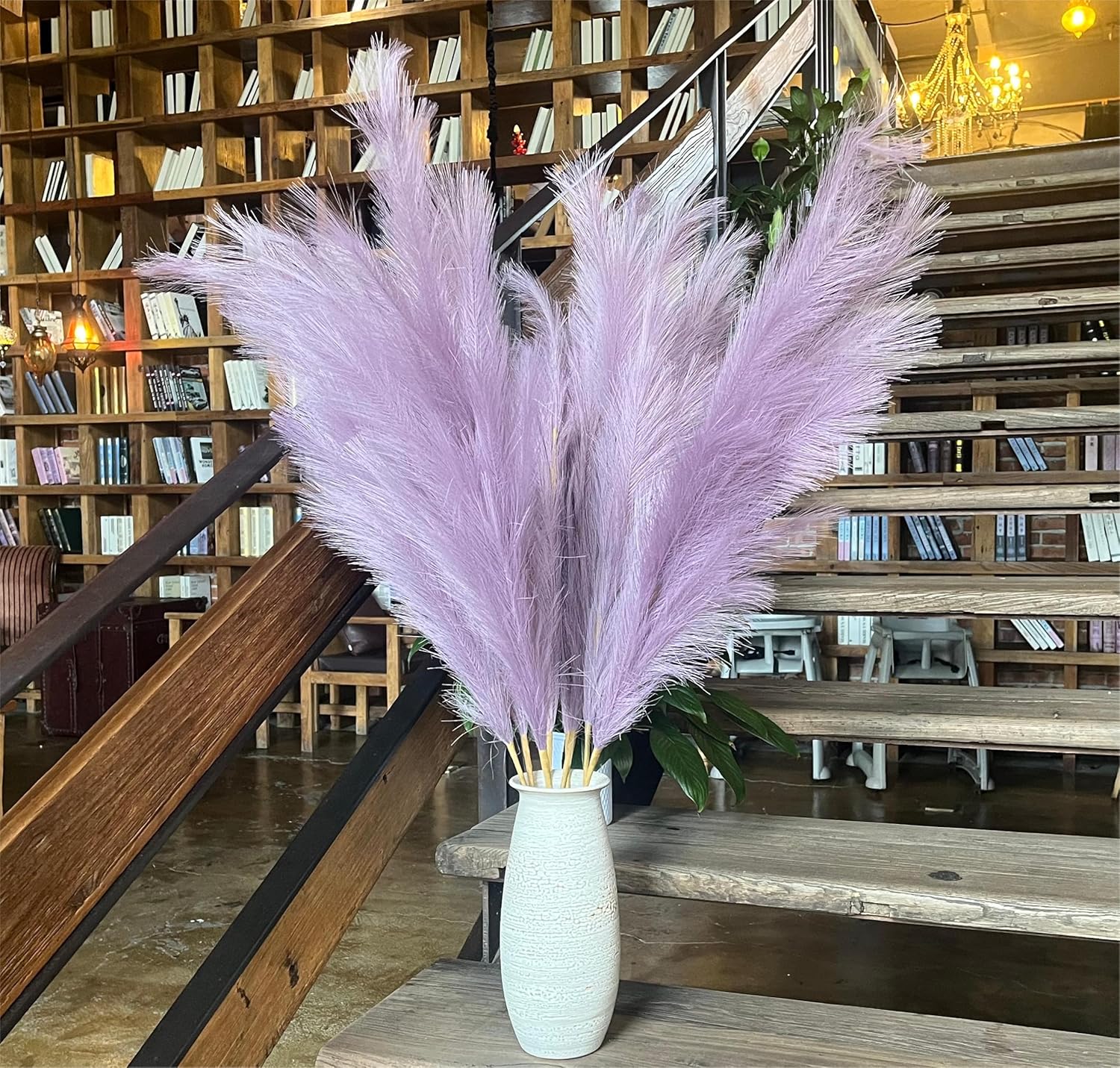 Premium Faux Pampas Grass Decor Tall & Fluffy, No Assembly Needed Long Pampas, Luxury Large Floral, Elegant Feather Flowers for Wedding Decor(Faux Dark Pink, 8pcs 43.3"(110cm))