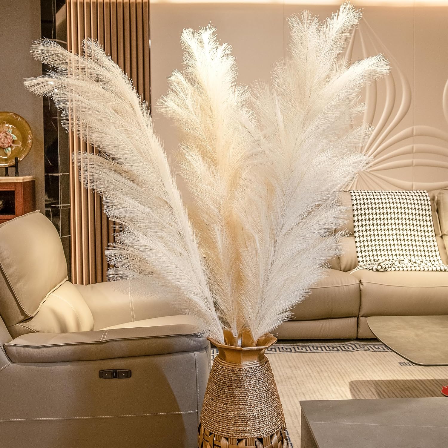 Eyourlife 3Pcs 71" Large Pampas Grass Decor, Tall Faux Fluffy Artificial Dried Pompous Grass for Floor Vase Filer, Office, Boho Wedding