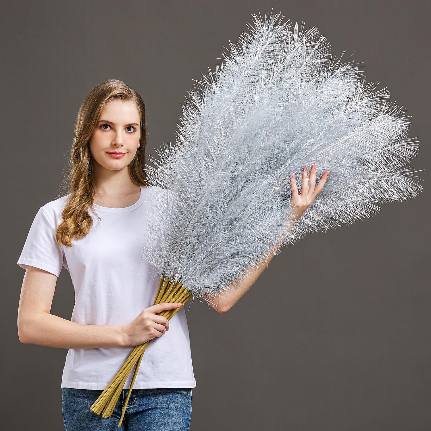 7 Pcs 45" Faux Pampas Grass – Fluffy Artificial Pompous Grass for Tall Floor Vase, Non-Shedding Home Decor, Boho Wedding Flowers, Baby Shower Centerpieces, Bedroom & Living Room Decor (Black)