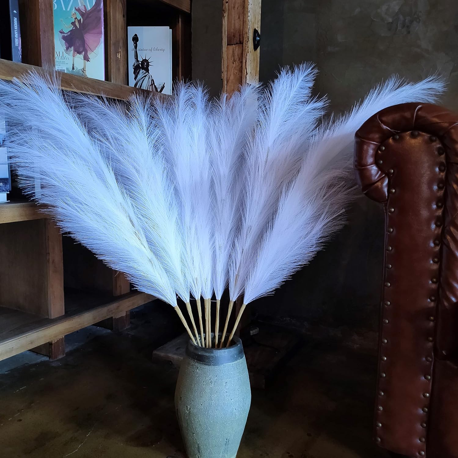 Premium Faux Pampas Grass Decor Tall & Fluffy, No Assembly Needed Long Pampas, Luxury Large Floral, Elegant Feather Flowers for Wedding Decor(Faux Dark Pink, 8pcs 43.3"(110cm))