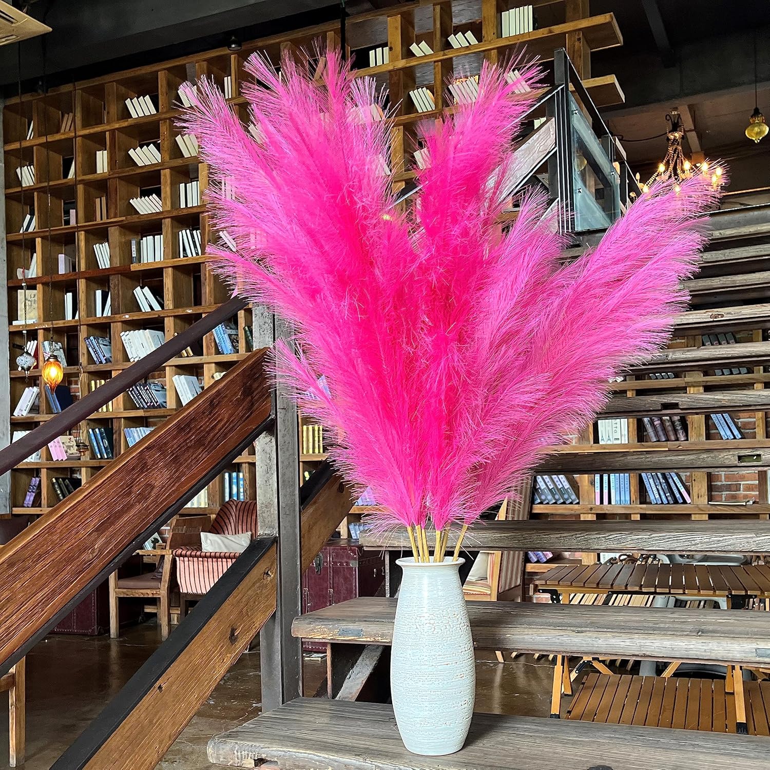 Premium Faux Pampas Grass Decor Tall & Fluffy, No Assembly Needed Long Pampas, Luxury Large Floral, Elegant Feather Flowers for Wedding Decor(Faux Dark Pink, 8pcs 43.3"(110cm))