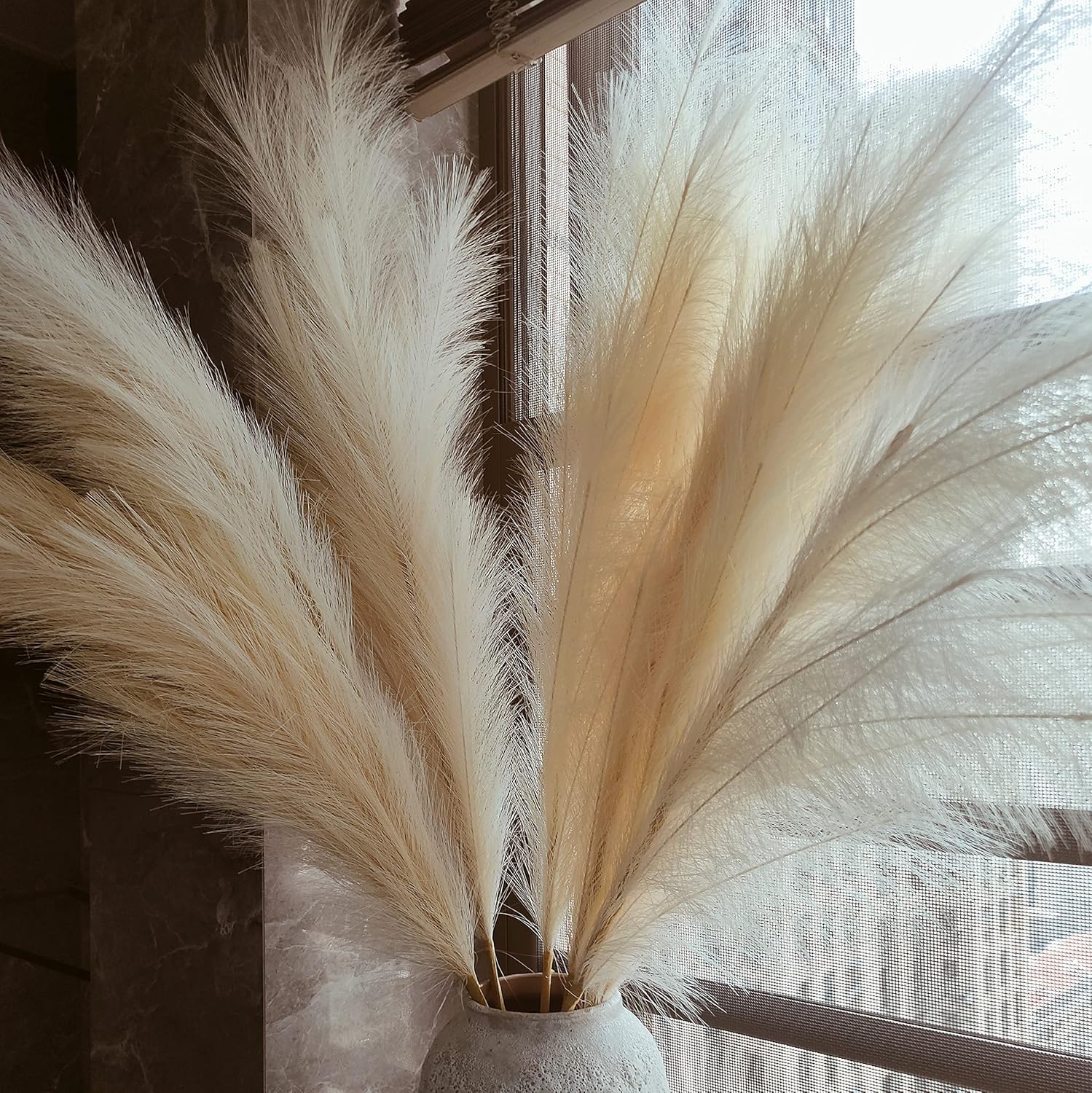 Premium Faux Pampas Grass Decor Tall & Fluffy, No Assembly Needed Long Pampas, Luxury Large Floral, Elegant Feather Flowers for Wedding Decor(Faux Dark Pink, 8pcs 43.3"(110cm))